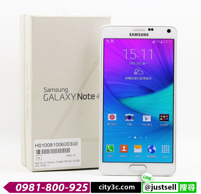 |高雄回收中古手機|SAMSUNG GALAXY NOTE4 SM-N910U 32G 白 二手手機#06974