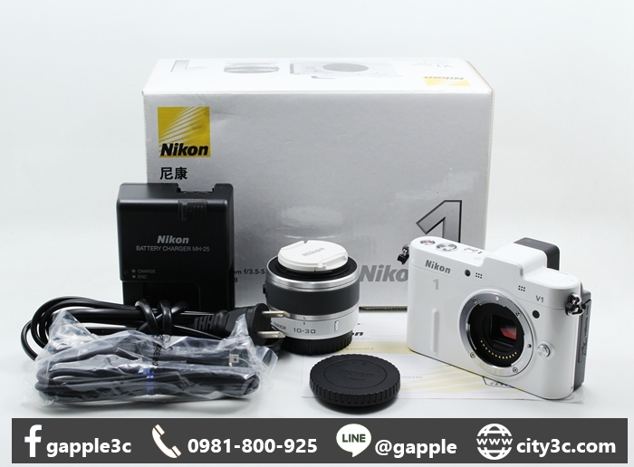 |高雄收購二手相機|Nikon V1 + 10-30MM F3.5-5.6 VR 白 單鏡組 公司貨 二手微單眼 #09012